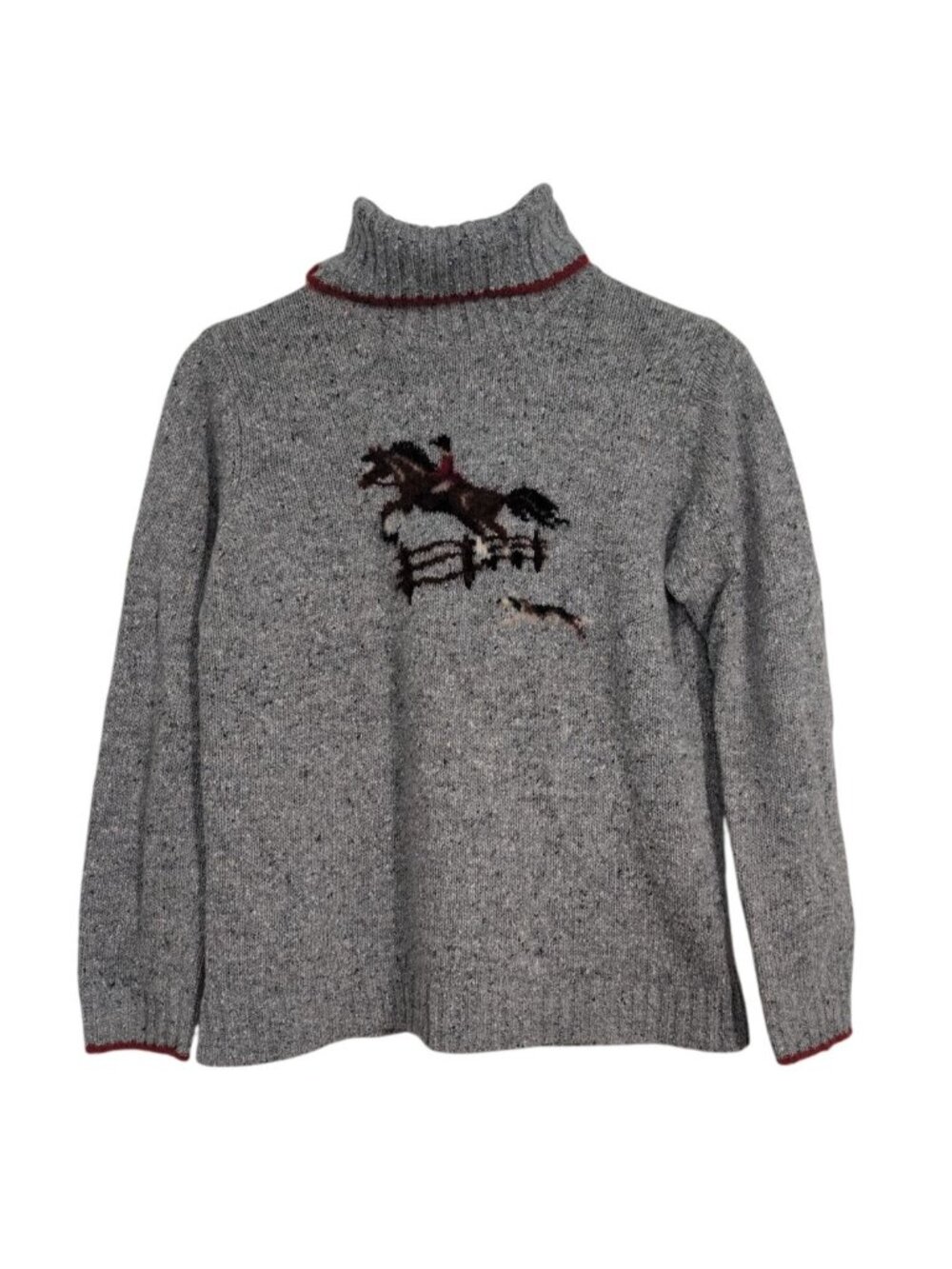 Northern Isles Fox Hunting Turtleneck Womens Size Small Light Gray Tweed Equestr